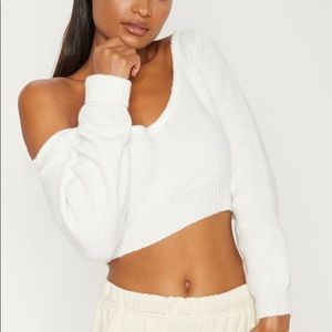 PrettyLittleThing Cream Off The Shoulder Sweater
